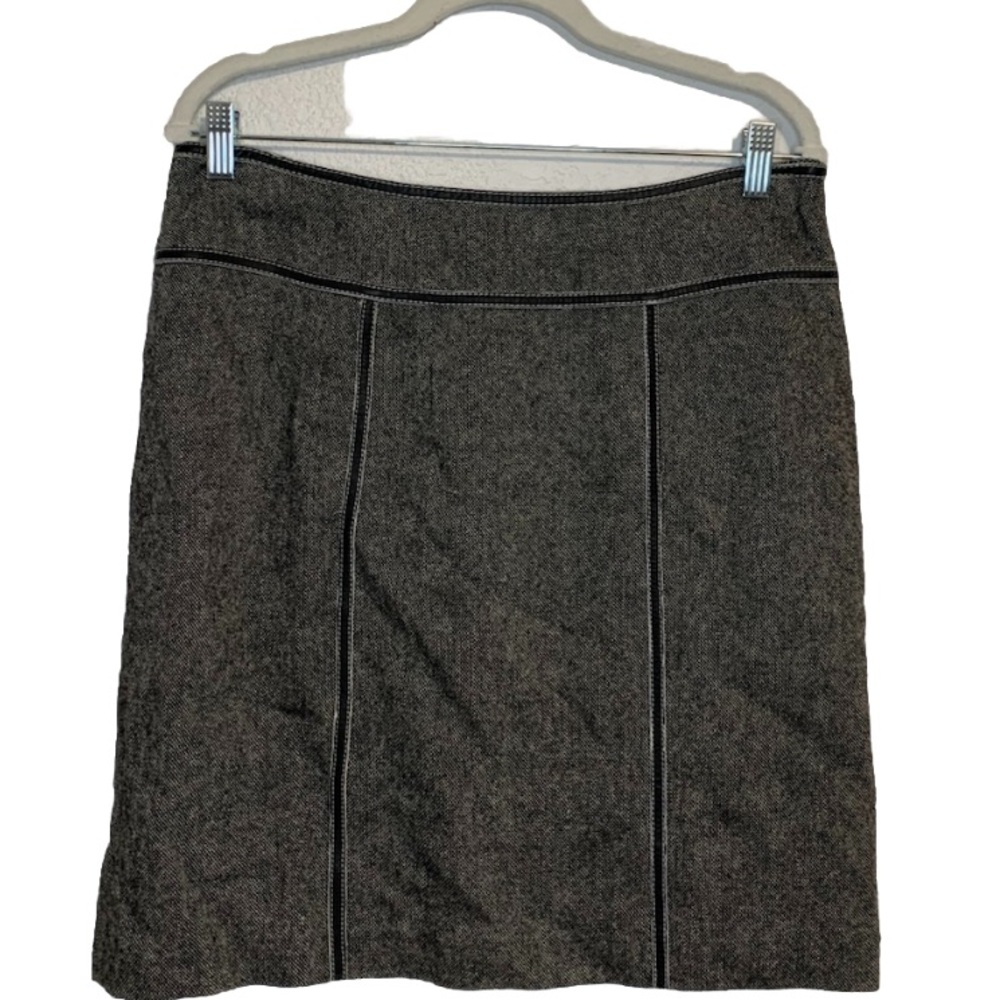 Michael Kors Black Wool Blend Tweed Leather Trim Straight Mini Skirt Dressy 10